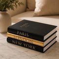 Decorative Books for Home Decor – Decorative Hardcover Display Faux Books for Bookshelf – Black and Gold Foiled Decor Books for Coffee Table – Fashion Designer Books Decor Set of 3 (Black and Gold)