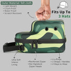 Hard baseball hat case, Hat Carrier Travel Case with Adjustable Shoulder Strap, Hat cap case for 3 Baseball Caps - Perfect for Traveling & At-Home Storage (Camo Green)