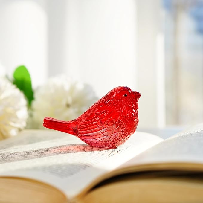 H&D HYALINE & DORA Crystal Handmade Red Bird Figurine Gifts for Bird Lovers Women Men Blown Glass Birds Collectible Figurines for Desk Table Home Office Decor