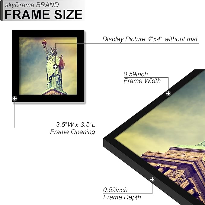 100% Solid Wood 4x4 Frame Set of 2, Black Square Picture Frame for 4 x 4 Picture Poster Photo, Light Weight 4by4 HQ Matte Black Frame for Wall - 2 Pack/Black/4"x4"