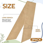 2 Pcs Burlap Wreath Sash for Front Door Linen Wreath Ribbon Bow for Yard Porch Garland Home Decor