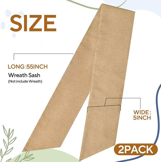 2 Pcs Burlap Wreath Sash for Front Door Linen Wreath Ribbon Bow for Yard Porch Garland Home Decor