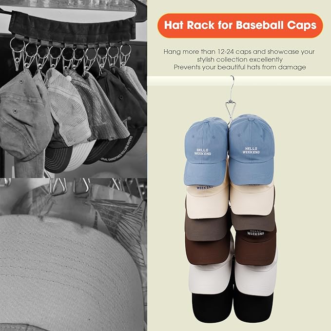 Scarf Hanger 2 Pack 24 Storages,Purse Hanger with 360 Swivel Hook,Scarf Organizer Scarf Hangers for Closet,for Scarves, Shawl,Belt,Purse & Baseball Cap