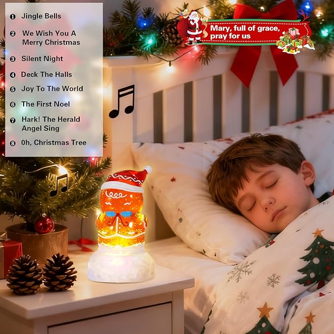 2 Pack Christmas Snow Globes Gingerbread Man and Santa with 8 Songs Music and 6H Timer USB & Battery Powered Snow Water Globe Swirling Glitter for Holiday Decorations Gifts (Gingerbread Man and Santa)