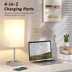 Touch Bedside Table Lamp For Nightstand - 3-Way Dimmable Night Lamp with USB A + Type C Charging Ports and two AC Outlets, Small Desk Light with E26 LED Bulb for Bedroom Living Room, WHITE PLUS