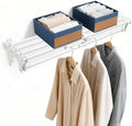Steel Closet Shelf with Hanging Rod, Back Wall & Side Wall Mounted, 28-48'' Expandable White Closet Shelves, Heavy Duty Storage Rack Holds 220 lbs, Adjustable DIY Closet Rod Divider Separator