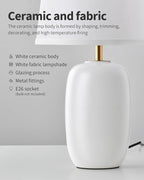 PUSU 22 Inch White Ceramic Table Lamps Set of 2, Fabric Lampshade Living Room Office Desk lamp, E26 Socket Rotary Switch Lighting for Bedroom, Nightstand, Reading, Office, Study, Corner, Home Decor