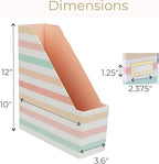 BLU MONACO | Cardboard Magazine File Holder Set of 4 | Vertical Magazine File Holder with Gold Label Slots | Standing File Holder and Cardboard Bins for Shelves Desk Classroom