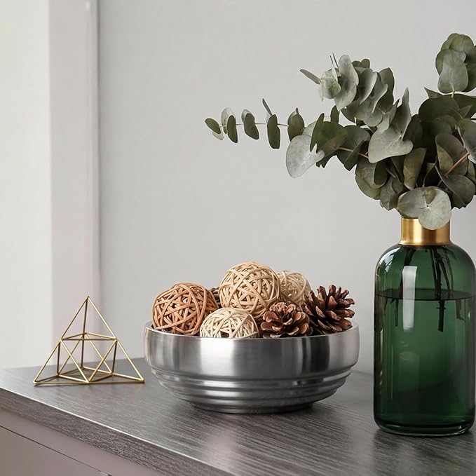 Silver Decorative Bowl Key Holder Bowl for Entryway Table Catchall Bowl for Candy Key Fruit Decorative Serving Bowls for Coffee Table Home Decor, 7.4 Inches