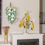 2 Pcs 24" Artificial White Rose Teardrop Wreaths Swag Spring Summer Flower Berries Swags Wreath White Floral Hanging Wreaths for Kitchen Cabinet Doors Window Wall Wedding Party Home Decor
