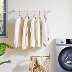 IBUYKE Industrial Pipe Clothes Rack Set of 2, 37 Inch Wall Mounted Clothing Rack, Space-Saving Hanging Closet Rod, Heavy Duty Multi-Purpose Garment Rack for Closet and Laundry Room, White TYJ001W-2