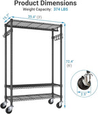 VIPEK R3 Heavy Duty Garment Rack with Lockable Wheels, Portable Rolling Closet with Adjustable Shelves & Hanging Rod & Side Hooks, Compact Space-Saving Storage for Small Apartments/Dorms (Black)