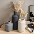 Textured Ceramic Vase Set of 3, Neutral Modern Farmhouse Decor for Pampas Grass Dried Flowers, Neutral Beige & Gray Pottery Vases for Living Room, Mantel, Shelf, Bedroom, Bathroom