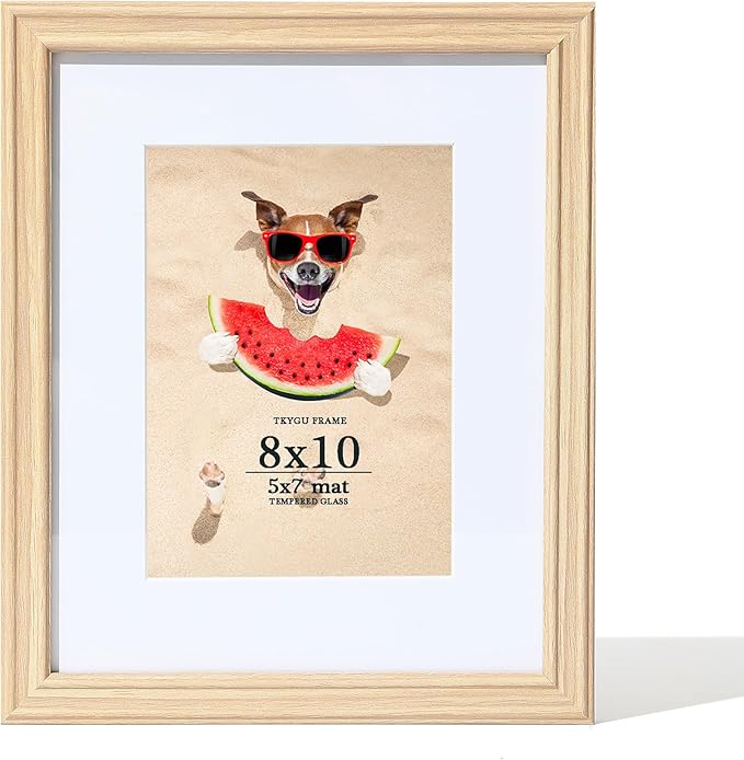 8x10 Picture Frame Natural,8 x 10 Frame with Mat for 5x 7,Wooden Frame 8x10 with Tempered Glass,8 by 10 Frame Collage Frames Wall or Tabletop, Perfect Décor Gifts