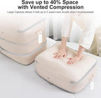 Comforter Storage Bag - Large Capacity Blanket Storage Bags 3-Layer Ultra Space Saving Self Compression Organizer, Washable Compression Bags for Storage Comforter Blanket, 1-Pack, Beige