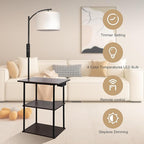 PESRAE Floor Lamp with Remote, Adjustable 3000K-6000K Colors & Brightness Bulb, End Table with Charging Station(USB & Type-C & AC Port), Modern Shelves Side Table for Bedroom, Living Room, Office