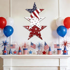 4th of July Decorations Wooden Welcome Sign, Wooden American Flag Star Wreath, Outdoor Wall Hanging for Front Porch, Memorial Day Home Decor (Retro)