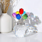 Arikyrist Crystal Colorful Rose Bouquet Figurine with Round Vase, Glass Rose Flower Romantic Gifts for Her Mom on Birthday, Collectible Decoration Table Centerpiece for Home
