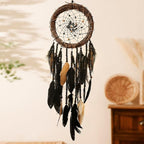 Dream Catcher Native American Boho Dreamcatcher Black Wall Decor, Handmade Rattan Natural Goose Feathers Wall Art Hanging Indian Room Decor for Bedroom Living Room