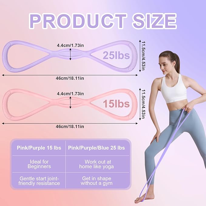 Figure 8 Resistance Band: Resistance Bands with Handles for Working Out - 8 Shaped Resistance Bands for Women - Exercise Bands for Arms - Fullbody Yoga Pulling Rope