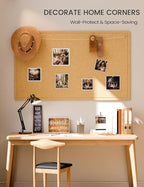 Fluxynara Large Bulletin Board, 59" x 35.4" Cork Board Alternative with 24 Safe Removable Adhesive Tabs, Foldable Felt Pin Board for Home Office, Classroom, Bedroom,Entryway for Walls—Mustard Yellow