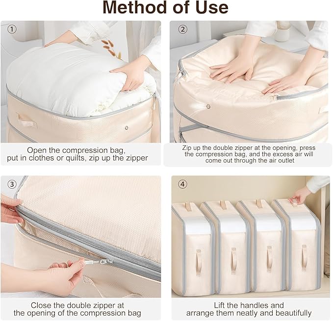 DIMJ Comforter Storage Bag - 110L Large Capacity Ultra Space Saving Self Compression Organize for Duvet, Pillow, Bedding, Blanket Storage Organizer Nylon Compression Bags, Sheet Storage