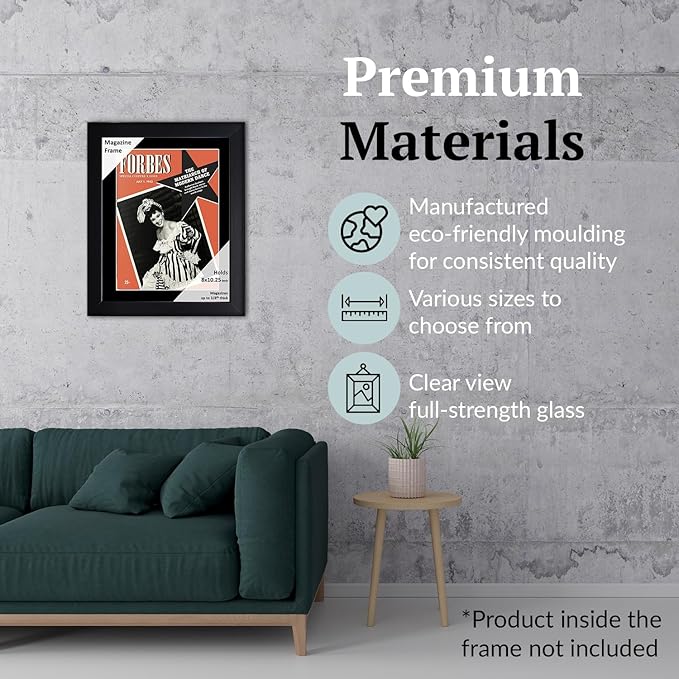 Creative Picture Frames 8 x 10.25 Magazine Frame with Full-Strength Glass, Holds Up To A 1/4" Thick Media with Installed Hangers for Easy Mounting, 11x14 Black Frame with Black Mat