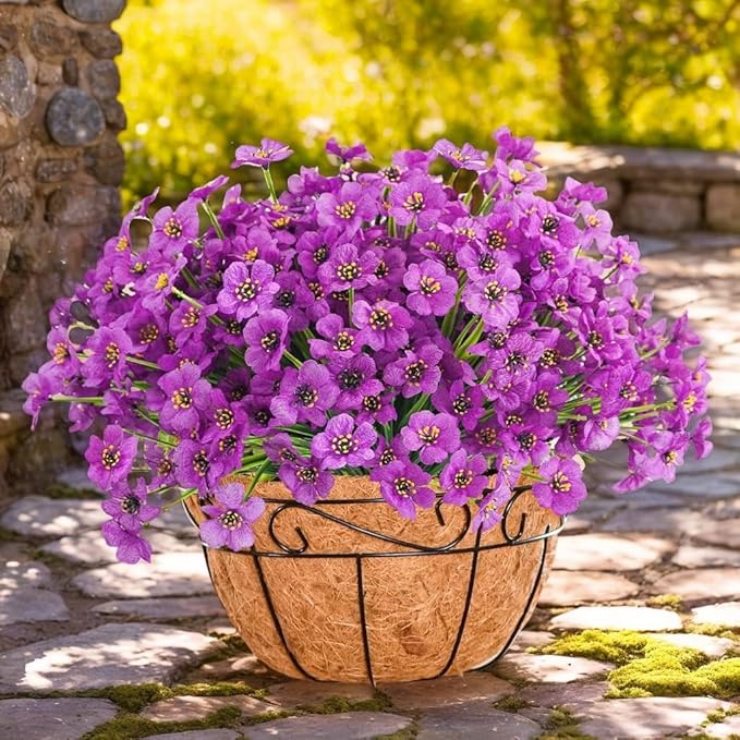 12Pcs UV Resistant Artificial Flowers Artificial Violet Outdoor Decor Realistic Faux Plants Silk Flowers No Fade for Patio Hanging Baskets Garden Pots Farmhouse Yard (Lotus)