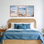 KAlRNE Coastal Beach Wall Art Set of 3(16’’X24’’),Framed Pastel Ocean Canvas Prints with Surfboards,Surf Prints,Neutral Retro Beachy Framed Art Decor for Living Room Bedroom Office