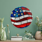 Stars and Stripes Theme Decorative Ceramic Plate Round Porcelain Plate,6 inch,Rainbow Glass Pattern,for Decorative Ornaments Giving Plates,1 Plate with 1 Display Stand,Red Blue