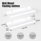 RICHER HOUSE 3 Set White Floating Shelves, 16 inches Wall Mounted White Shelves for Wall Decor, Picture Ledge Shelf with Lip for Storage Nursery, Bedroom, Living Room, Bathroom - White
