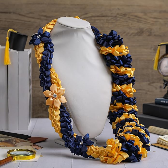 Canlierr Graduation Leis Class of 2026 Grad Ribbon Leis Double Braided Necklace Hawaiian Flower Garland with Heart Kukui Nut for Man Woman Graduation Party Supplies