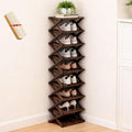 The 9-Tier No-Assembly Bamboo Rack, Folding Bamboo Shoe Rack Organizer with Collapsible Vertical Design, Space-Saving & No-Tool Assembly, for Entryways,Corners,Bedrooms,Balconies (Brown,9)