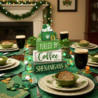 Moucuny 4 Pcs St Patricks Day Table Decoration Wooden Green Ice Cream Cup St. Patrick's Day Tiered Tray Decor Irish Centerpiece Green and White Happy St Patricks Coffee Bar Decor for Home Kitchen