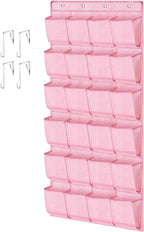 homyfort Pink Shoe Organizer Over the Door for Girls Women Kids Room,Hanging Shoe Rack Organizer for Closet Door,Zapateras Storage Holder with 24 Large Pockets & 4 Sturdy Hooks for Shoes,Slippers