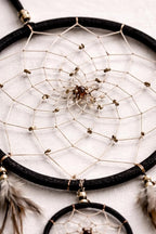 OMA Black Dream Catcher Wall Hanging with Tiger Eye Stones and Feathers, Black Suede Traditional Dream Catcher Boho Home Decor Bedroom Decoration Gift Large Size - 28" Long x 9" Diameter