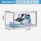 HIYOHIYO 2-Pack Acrylic Clear Stackable Shoe Boxes, 360 Clear Acrylic Display Shoes Boxes, Fully Transparent Display Box with Magnetic Door, Clear Shoe Storage Boxes Stackable, Size 14