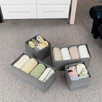 Washable Cloth Drawer Organizer, Set of 4 Foldable Sock Dresser Drawer Organizers Storage Boxes, Fabric Storage Boxes Closet Cabinet Organizer for Clothes (Gray, 2M+2S)