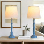 Lamps Set of 2 Modern Farmhouse Table Lamp Bedside Reading Lamps Living Room End Tables Set Lamps for Night Stands Bedroom Night Lamp,High 26.25 Inch,blue,With Fabric Lamp Shade,Bulb Not Included