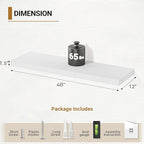Vivelove White Floating Shelves 12 Inches Deep, 48x12 Floating Shelves for Wall with Invisible Brackets, Room Shelves for Living Room Bedroom Kitchen Office, Set of 2