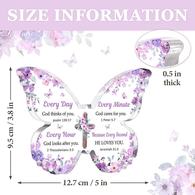 Christian Gifts for Women Faith, Butterfly Acrylic Plaque Decoration, Birthday Gifts for Women, Spiritual Present for Female Friend Family, Office Desk Decor for Woman, 5x3.8x0.5 Inch - Purple