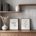 Vintage Floral Wall Art with Walnut Framed, 4 Piece Farmhouse Black and White Botanical Canvas Prints Painting, Rustic Minimalist Flower Pictures for Bedroom Kitchen Bathroom Living Room Home Decor