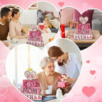 Yuntau 4 Pcs Mothers Day Table Decorations Mothers Day Tiered Tray Decor Mom Wooden Sign Mothers Day Centerpiece Decorative Faux Book Stack Block for Coffee Table Fireplace Mantel Floating Shelf