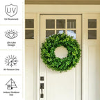 24" Faux Large Preserved Boxwood Wreath - Waterproof Spring & Summer Greenery Floral Wreath for Front Door, Porch, Farmhouse, Wall, Window - Indoor & Outdoor All Seasons Hanging Home Décor