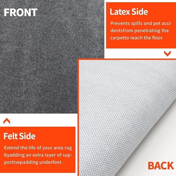 Non-Slip Rug Pads 2 x 8 ft, 100% Waterproof Extra Large Area Rugs Non Skid Rug Pad for All Floors and Finishes Durable Hardwood Floor Protective Felt Keeps Rugs in Place, Safe and Secure