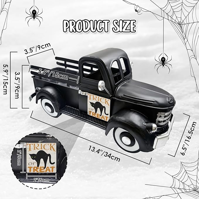 13.4 Inch Farmhouse Vintage Truck Decor with 20 Magnets Rustic Home Sweet Home Table Centerpieces Interchangeable Seasonal Holiday Decor Large Metal Pickup Truck Spring Garden Planter, Black