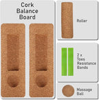 Cork Balance Beam Complete Set, Integrated Foot & Ankle Stability System with Roller, Massage Ball & Toe Resistance Bands for Yoga & Recovery