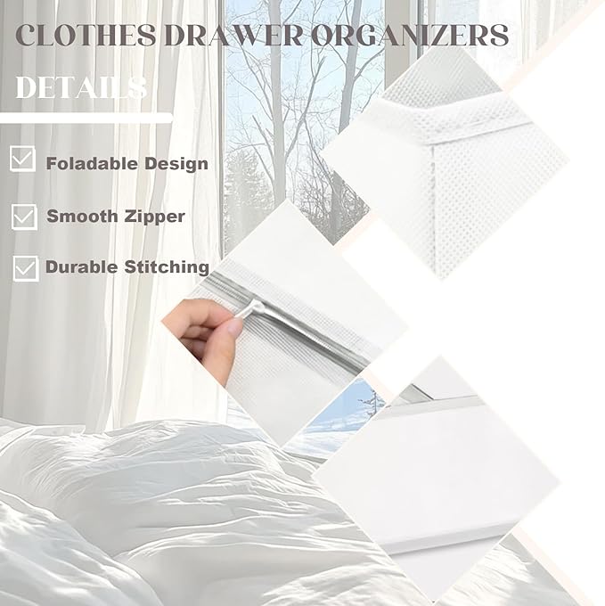 Drawer Organizer Clothes 12 Pack Clothes Organizer Dresser Drawer Organizers for Socks Underwears Bras Foldable Closet Organizers and Storage Fabric Storage Dividers for Nursery Bedroom, White