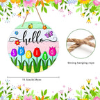 JUESMOS Hello Spring Door Decorations Colorful Tulip Flowers Spring Wreath Sign for Front Door Welcome Spring Door Sign Farmhouse Spring Decorations for Home Wreath Wall Porch Indoor Outdoor
