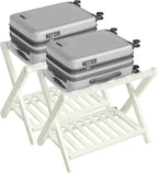 SONGMICS Solid Wood Luggage Racks, Set of 2, No Assembly Required, Foldable Suitcase Stand, Luggage Holder, with Storage Shelf, for Guest Room, Hotel, Bedroom, Cream White URLR021WZ02S